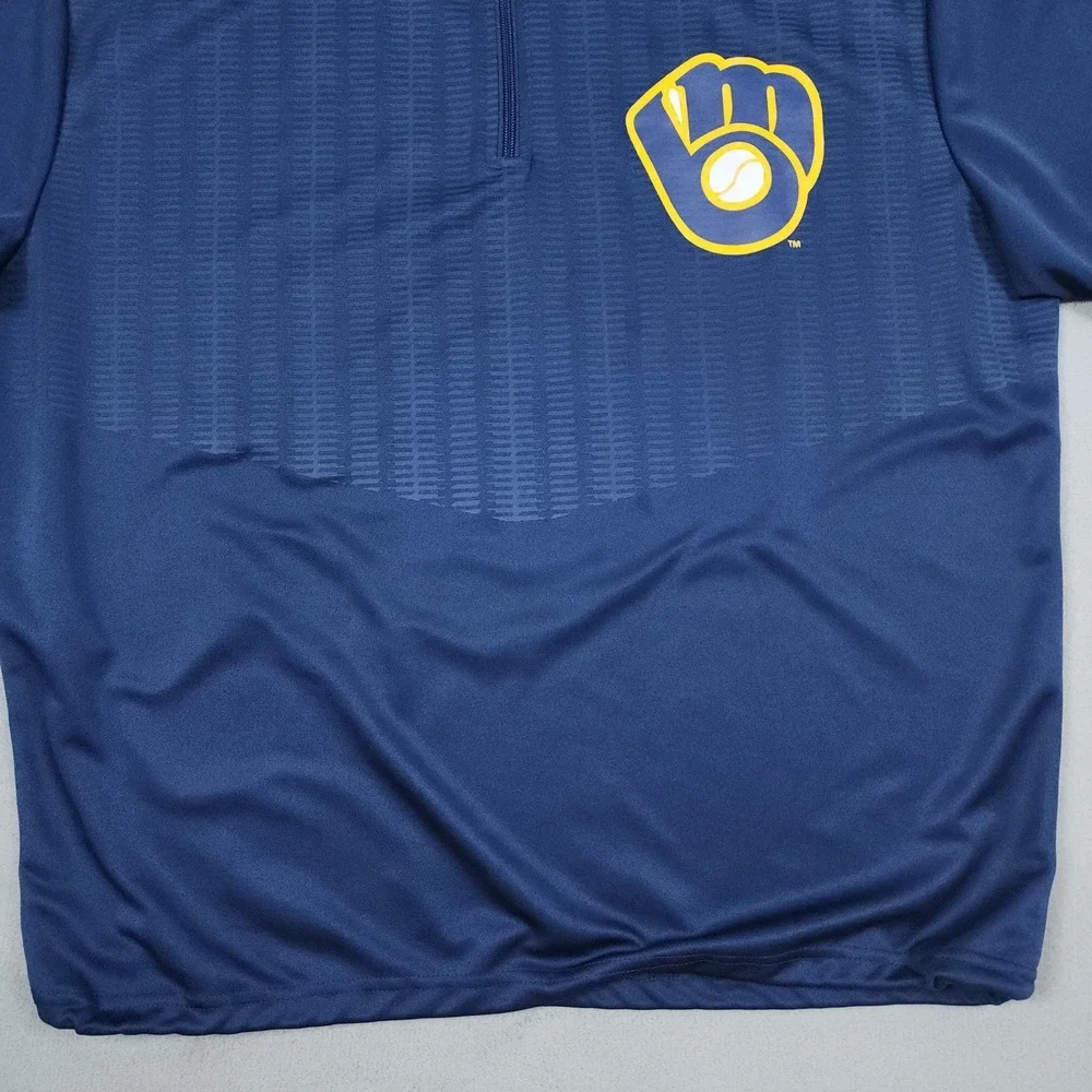 Milwaukee Brewers Batting Practice Jacket Mens XL Blue MLB Quarter Zip Orbis